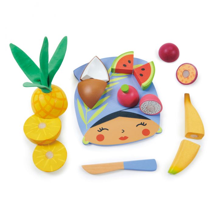 Planche à découper et fruits en bois naturel multicolore pour enfants